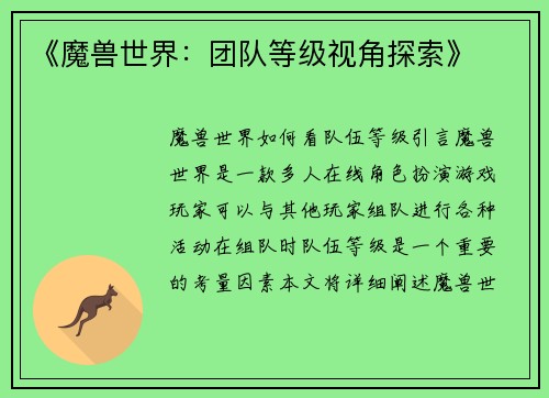 《魔兽世界：团队等级视角探索》