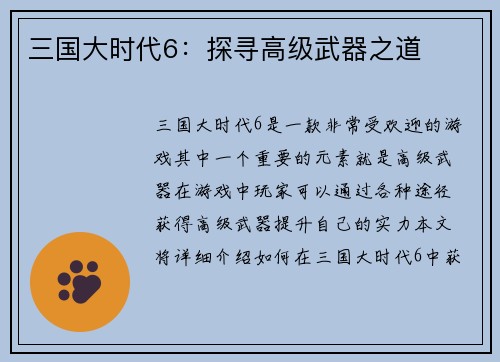 三国大时代6：探寻高级武器之道